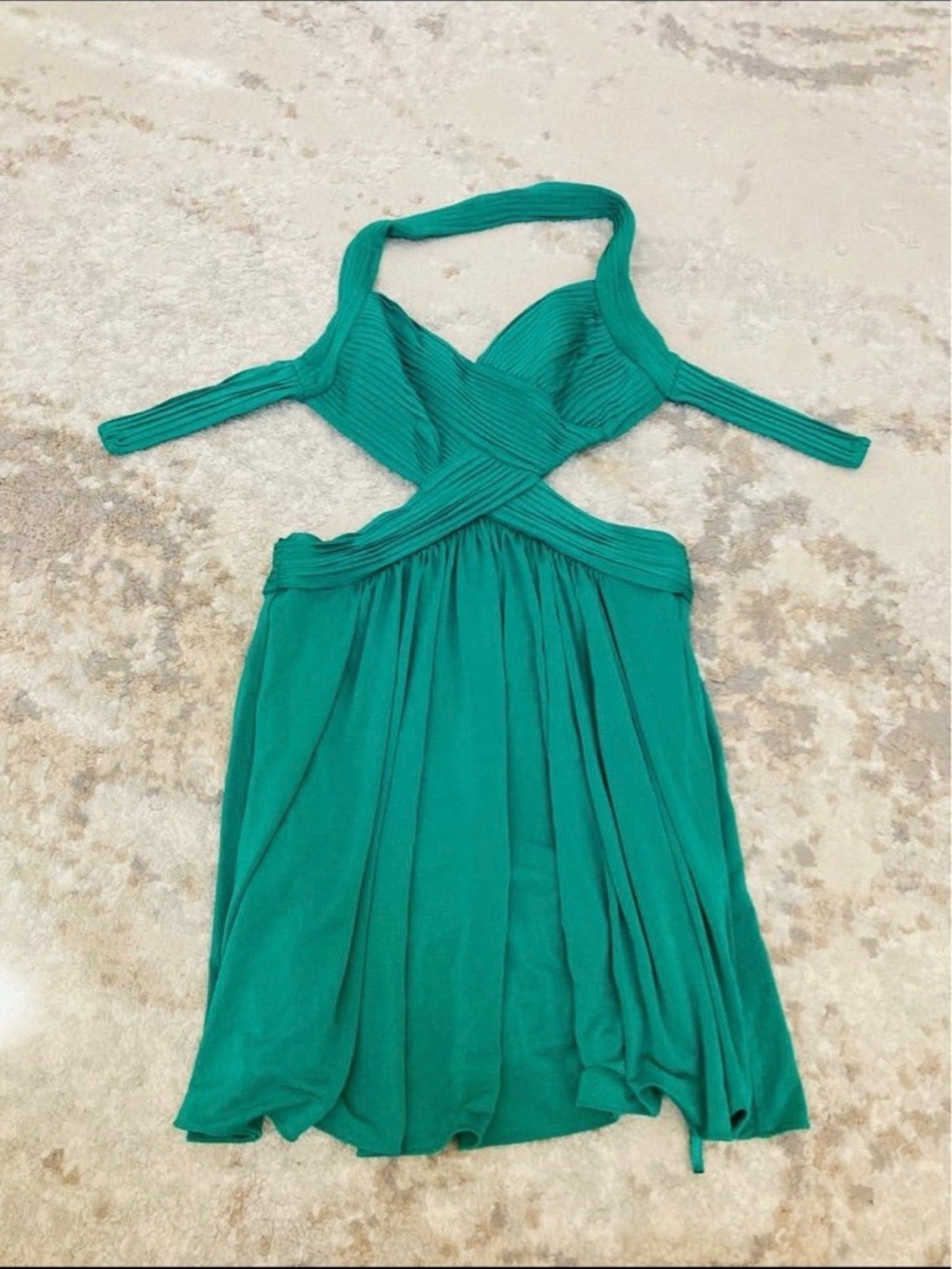 BCBGMaxAzria Teal Halter Crossover Mini Dress